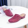 Sandalias de red de moda para mujer, verano, playa, punta cerrada, medias pantuflas, pantuflas de cristal perezosas, tacón medio grueso, antideslizantes, que aumentan la altura
