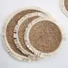 Decoração de parede com franjas estilo Amazon Ins decoração de parede feita à mão estilo japonês jogo americano tecelagem de palha jogo americano de junco tapete isolante para caçarola