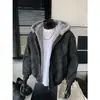Chaqueta Cálida de Algodón con Capucha, Resistente al Frío y Cómoda, con Patrón de Grano de Cuero PU para Hombres y Mujeres