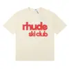 Camiseta de Manga Corta de Alta Calidad Rhude Diamante Color Sólido Estampado de Letras para Hombre y Mujer, Nueva de Verano 2024