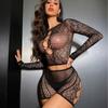 Explosões Europeias e Americanas Roupa Íntima Sexy Feminina plus size Malha Sex High Elastic Semi-transparente Top Shorts de Cintura Baixa Conjunto de Malha