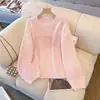 Nuevo diseño de otoño e invierno, suave y delicado, dulce y dulce, suéter de punto de cuello redondo para mujer en rosa