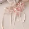 Goma para el pelo con lazo de cinta de flor de rosa suave, Elástico versátil y elegante para el cabello para mujer