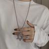 Colar Estrela de Seis Pontas Pingente Moderno Masculino Hip-hop Vintage Acessórios de Aço Titânio Pingente Distintivo para Camiseta Corrente de Lã de Celebridade da Internet Longa