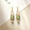 Pendientes Bohemios de Cristal con Borlas Largas Estilo Étnico Retro Accesorios de Moda de Verano para Viajes para Mujer