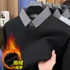 Nueva Camisa de Hombre Otoño e Invierno Cuello Camisero Falso Dos Piezas Polo de Terciopelo Informal de Hombre Tejido Patchwork Ropa de Punto para Hombre