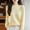 Suéter de punto de terciopelo Andy de alta gama listo para usar, top elegante con cuello semi-alto, mangas largas, corte holgado, suéter base de punto liso para mujer