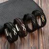 Moda Europea y Americana Pulsera de Acero Inoxidable para Hombre Accesorios con Logo de 8 Caracteres Pulsera Trenzada de Cuero Multicapa Hebilla Magnética Pulsera para Apilar
