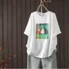 Camiseta de Manga Curta Estampada de Desenho Animado Jovem Simples Retrô de Verão, Top Solto Versátil Emagrecedor Atacado