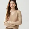Baicai Rong 2026 Otoño Nuevo Suéter de Cachemira para Mujer con Cuello en V Color Sólido Ajuste Delgado Tejido Capa Base