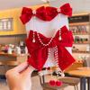 Grampo de Princesa para Crianças Corrente de Testa para Meninas Ano Novo Laço Vermelho Presilha com Pérola Adorno de Cabeça para Meninas Ano Novo