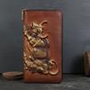 Cartera Vintage Lavada en Color de Cuero Genuino Capa Superior de Piel de Vaca con Múltiples Ranuras para Tarjetas, Bolso de Mano de Gran Capacidad para Negocios con Diseño de Animal en Relieve para Mujer