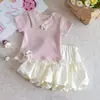 Conjunto de Niña 2026 Nuevo Verano Estilo Coreano Dulce y Lindo Top de Dibujos Animados para Niñas, Elegante Conjunto de Dos Piezas para Bebés Niñas