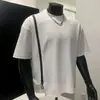 Verão Novo Estilo Zíper Contraste Fenda Design Gola Redonda Camiseta Masculina Manga Curta Verão Top Manga Curta Tendência