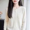 Cárdigan de punto estilo old money para primavera y otoño para mujer, cuello redondo simple, elegante y adelgazante, prenda exterior, top de lana fina