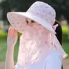 Sombrero de Protección Solar para Recoger Té para Mujeres, Máscara Parasol de Verano, Ala Grande Integrada, Sombrero de Pescador Transpirable, Sombrero de Protección Solar para Exteriores con Protección para el Cuello