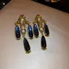 Brincos de Franja Flor de Strass Azul Europeus e Americanos Transfronteiriços Agulha de Prata, Brincos de Tarraxa Modernos e Requintados, Brincos de Luxo Leve de Alta Qualidade para Mulheres