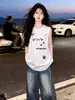 Nueva Camiseta sin Mangas Deportiva Casual para Pareja para Mujer, Top de Algodón con Estampado de Dibujos Animados Americanos de Marca de Moda para Hombre para Verano