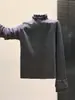 Doce Blusa de Tricô com Gola Alta Meia-Calça e Babados em Camada Dupla Feminina Inverno Novo Estilo Emagrecedor Camada Base
