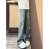 Jeans Americanos Retro Estampado Completo para Hombre Primavera/Verano, Nuevo Diseño de Moda Ajustados con Pierna Acampanada Curva