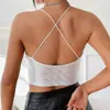60459 Colete de Lantejoulas com Decote V e Costas Cruzadas Estilo Festa Top Curto com uma Vibe Sexy