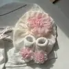 Conjunto de Sombrero y Calcetines Rosas Dulces Florales para Bebés y Niños Pequeños, Protección de Fontanela para Niñas Bebés, Sombrero Infantil para Recién Nacidos