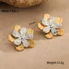Pendientes Florales de Bloques de Color Europeos y Americanos Transfronterizos Pendientes de Acero Inoxidable con Contraste Dorado y Plateado Chapados en Oro de 18K Pendientes de Acero de Titanio Venta al por Mayor