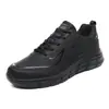 Zapatos Deportivos para Correr de Talla Grande para Hombre Primavera y Otoño Caña Baja Superficie de Cuero Negro Puro Transfronterizos Ligeros Zapatos Deportivos Caminar Trotar Descanso