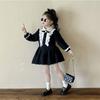 Vestido Infantil Estilo Pequeno Chanel, Nova Coleção de Outono para Crianças Maiores, Vestido de Manga Longa com Gola de Renda, Vestido de Princesa para Meninas