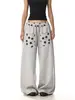 Pantalones casuales grises con estampado retro americano para hombre y mujer, nuevo estilo de otoño, corte holgado, versátiles, con cordón, rectos, de pierna ancha, joggers