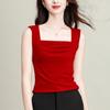 Chaleco de verano 2024 de talla grande con cuello cuadrado, estilo modal, ajustado, sencillo, a la moda, elegante y combinable para mujer