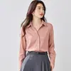 Nova Camisa Primavera e Outono 2026 Feminina Simples para o Trabalho Temperamento Camisa Retrô Estilo Hong Kong Manga Longa Top de Cetim