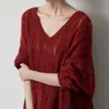 Nuevo Suéter de Punto Estilo Perezoso para Primavera y Otoño para Mujer, Corte Holgado, Cuello en V Hueco, Capa Base Casual Adelgazante, Delgado