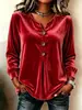 2026 Comercio exterior transfronterizo europeo y americano Amazon nuevo top de terciopelo para mujer elegante de manga larga con botones y cuello en V Camiseta