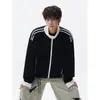 Outono Masculino Americano Versátil Marca Casual Bloco de Cores Tendência Listrado Faculdade Solto Moletom Cardigan Roupa Esportiva Gola Alta