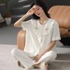 Pijama Feminino Verão Nuvens Algodão Manga Curta Calça Doce e Aconchegante Para Sair Novo Verão Solto Traje para Casa
