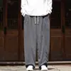 Novas calças masculinas de veludo cotelê de perna larga estilo chinês, calças compridas retas tradicionais chinesas com cordão, calças casuais largas plus size para homens