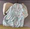Novos Pijamas de Algodão Nuvem Amassado para Mulheres, Conjunto de Três Peças, Estampado Primavera/Verão, Gola Lapela, Roupa de Casa Fofa para Mulheres