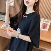 Explosões de Verão Estilo Chinês Vintage Bordado Manga Curta Camiseta Feminina Solta Plus Size Moda Reduzir Idade Top Único