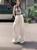 Jeans de Pierna Ancha Color Claro Retro Estilo Americano para Mujer Verano Delgados Versión Estrecha Cintura Alta Rectos Sueltos Adelgazantes