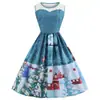 Série de roupas femininas de Natal transfronteiriça Amazon popular sem mangas estilo retro renda gola redonda sem mangas grande vestido swing