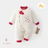 Macacão Vermelho de Ano Novo para Bebê, Roupas de Inverno para Bebês de Um Mês e 100 Dias, Macacão Acolchoado para Bebê