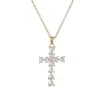 Colar Feminino Colorido Zircônia Joias Design de Nicho Pingente Cruz Completo em Diamante Colar Corrente de Clavícula em Aço Inoxidável