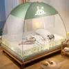 Mosquitero estilo yurta de pie para cama de 1.8 m para uso doméstico, estructura de varillas de fibra de vidrio, mosquitero plegable
