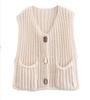 Chaleco de punto de comercio exterior europeo y americano para mujer, diseño de aguja gruesa, botones grandes, elegante, informal, color sólido, con bolsillos