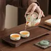 Baoxianghua Set de Té de Viaje Taza Rápida Una Olla Tres Tazas Loto Enroscado Retro Lujo Accesible Tetera Exterior Regalo