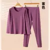 Conjunto de ropa interior térmica para mujer hecho de terciopelo cepillado de doble cara, engrosado, cuello redondo, adecuado para mediana edad y personas mayores, incluye parte superior e inferior