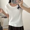 Camiseta Feminina Gola U Gota d'Água Fio de Alta Gramatura 100% Algodão Manga Curta para Mulheres Camisetas de Primavera e Verão para Mulheres Camisa Base Slim para Mulheres