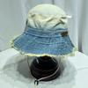 Sombrero de pescador de mezclilla de estilo coreano ins vintage con ala deshilachada para mujer, sombrero de cubo de primavera y verano desgastado para exteriores a prueba de sol que hace que la cara parezca pequeña