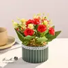 Flores Artificiais 10 Pequenos Bonsais de Rosa Decoração de Casa Flores Artificiais Plantas Verdes Festa de Casamento Decorações Internas Plantas em Vasos Simuladas